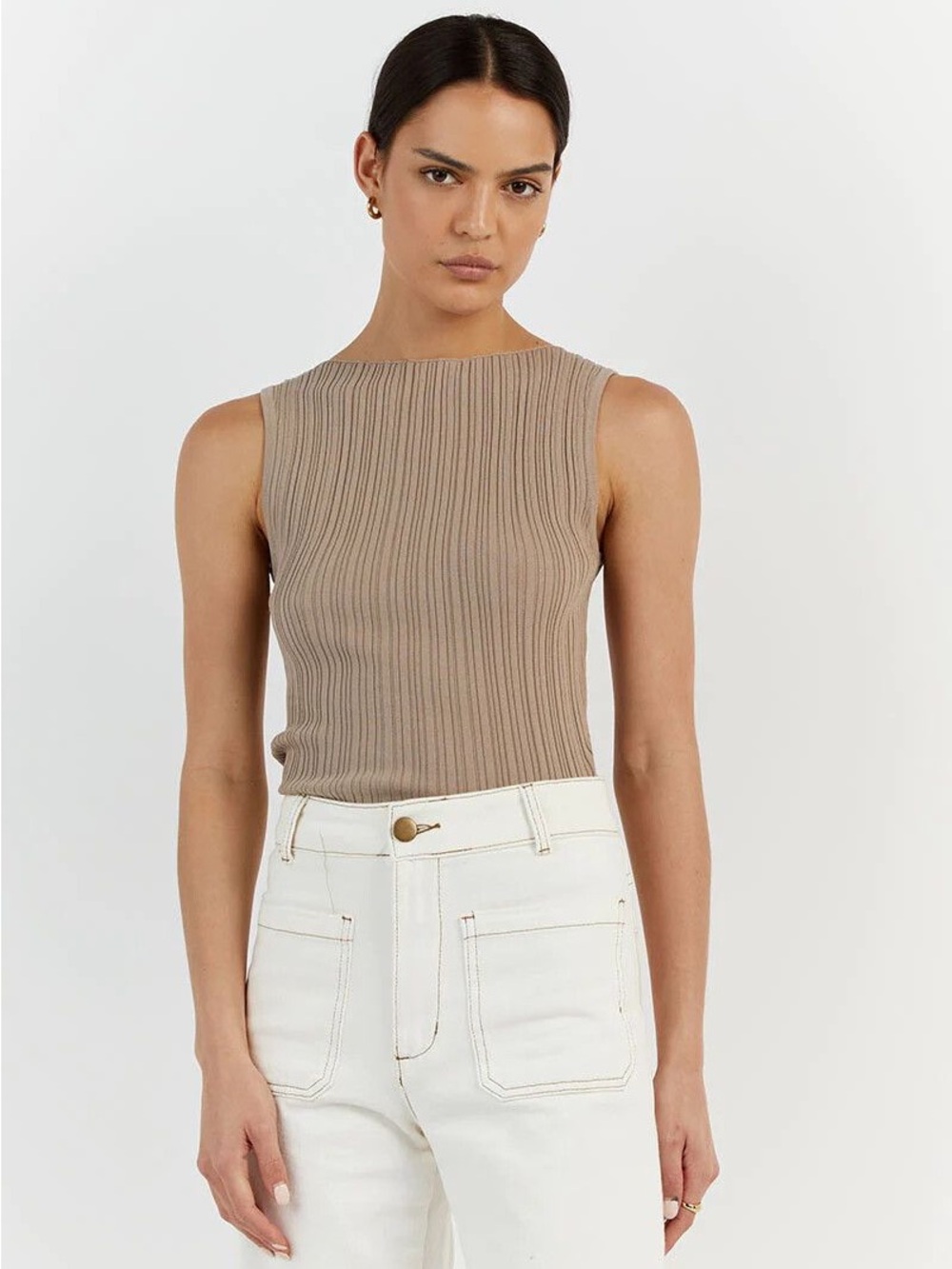 dissh sienna taupe gray knit tank top med